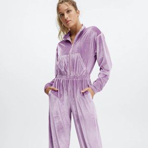 Velour Zip-Up Wide Leg Onesie
